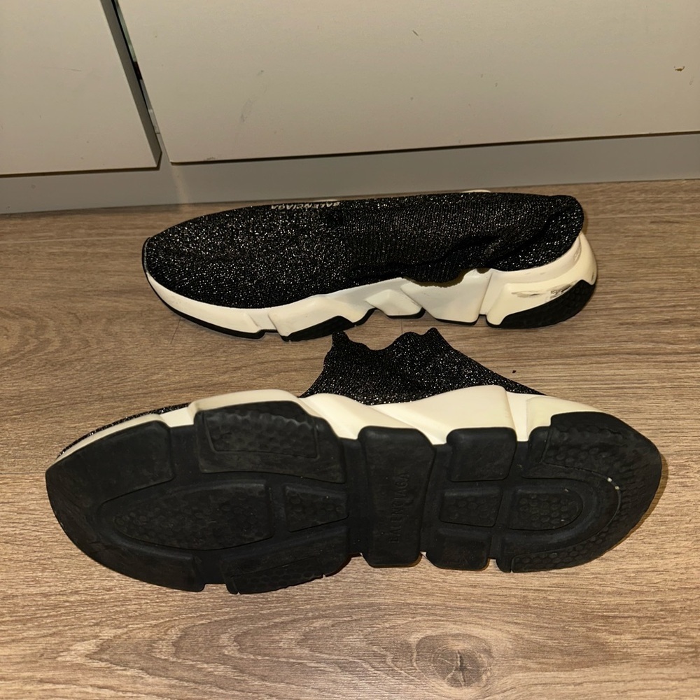 Balenciaga Speed Trainer Sock Sparkly Black Lurex Knit size 10 - Picture 3 of 8